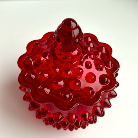 FENTON Ruby Red Hobnail Glass Candy Dish Vanity Jar & Lid PRISTINE - Picture 10 of 12